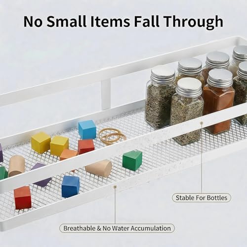 PUSDON 5-in-1 16.5" Extra Long Kitchen Organizer & Shower Caddy Set, Wall Mount Spice Rack with Paper Towel Holder, Utensil Holder & Soap Dish, Rustproof Mesh - White, Guardrail - Image 4