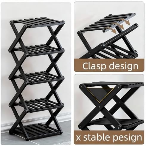 Vertical Narrow Shoe Rack Black, 7 Tier Portable Folding Shoe Storage Rack, Without Installation Free Standing Shoe Rack for Corridors, Bedrooms Living Room Corner and Small Spaces - Image 6