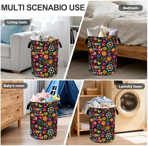 Peace Laundry Basket Storage Bin Foldable Laundry Hamper Clothes Storage Bucket Organizer 19.6x15.7 Inch For Laundry Room/Bedroom/Bathroom - Image 6