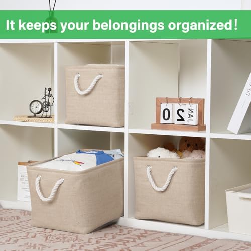 Bidtakay Large Storage Baskets for Shelves 3 Pack Fabric Storage Bins for Organizing Linen Collapsible Organizer for Closet-Flaxen - Image 2