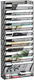 EasyPAG Wall File Holder 14 Tier Mesh Hanging Folder Organizer with Flat Tray Wall Mounted Mail Organizer Magazine Paper Desk Shelf with Nametag Label for Office Home School, Black by EasyPAG