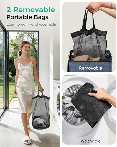 150L 2-Section Laundry Hamper with Lid – Removable Bag, Double Compartment Clothes Hamper for Bathroom, Bedroom, Dorm & Laundry Room - Image 6