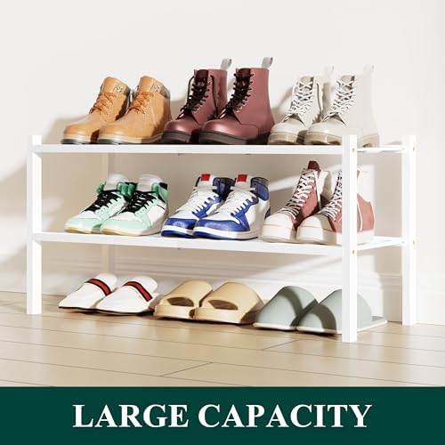 Smiry Bamboo Shoe Rack, 12 Vertical Slats, 2 Tier - 26.8" Wide, White - Image 5