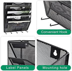 EASEPRES 5 Pocket Mesh Hanging File Organizer with Key Holder Hooks & Nametag Label, Wall Mounted Mail Paper Document Folder Storage Organization Magazine Rack for Office Cubicle, 5 Tier Black - Image 4