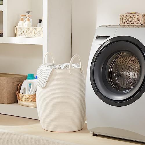 Extra Large Laundry Hamper Basket 105L Woven Blanket Basket, Beige - Image 4
