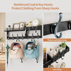29 inch Coat Rack Wall Mount with Shelf, Heavy Duty Coat Hooks Wall Mount, Entryway Coat Hanger Wall Shelf with Key Holders and Mail Organizer for Living Room, Bedroom, Bathroom, Black - Image 3