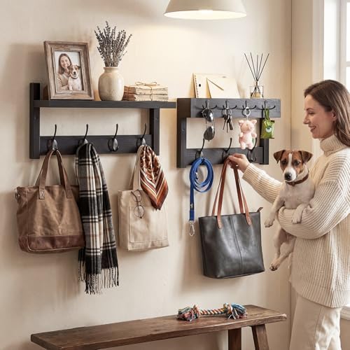 29" Wall Coat Rack with Shelf & Mail Organizer, Entryway Black - Image 6