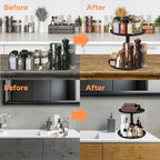 IBERG 2 Tier Lazy Susan Organizer, Rotating Spice Rack (Black) - Image 4