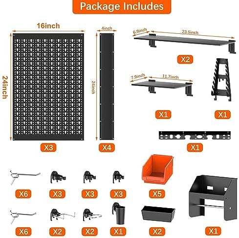 TORACK Metal Pegboard Wall Organizer 24x48 in, Tool Storage Pegboard, Black - Image 4