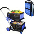 APOXCON Shopping Cart with 2 Storage Crates, Multi Use Two Tier Collapsible Cart with 360° Rolling Swivel Wheels Heavy Duty Folding Trolley for Shopping, Picnic and Office by APOXCON