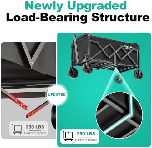 SUNNYFEEL Lightweight Folding Wagon Cart, 350LBS Portable Wagon Carts Foldable for Shopping Camping Garden Beach,Black - Image 5