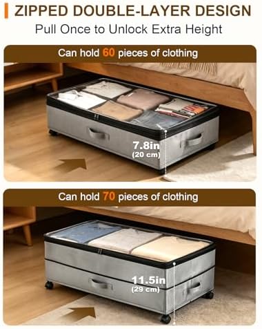 Under Bed Storage w/Wheels,70L Under Bed Containers,2 Pack-Grey - Image 3