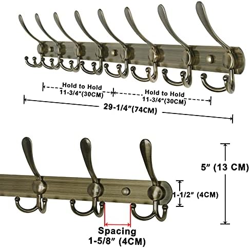 Dseap Coat Rack Wall Mount - 29.5” Long 8-Tri-Hooks Heavy Duty Coat Hanger Rail Wall Hooks for Hanging Coats Hats Clothing Clothes Purse Mudroom Entryway, Bronze - Image 3