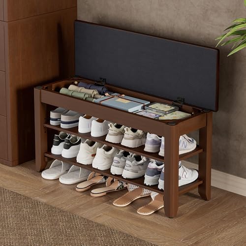 Homleke 31.5" Wide Solid Wood Shoe Rack Bench with Flip-Top Storage - Image 2