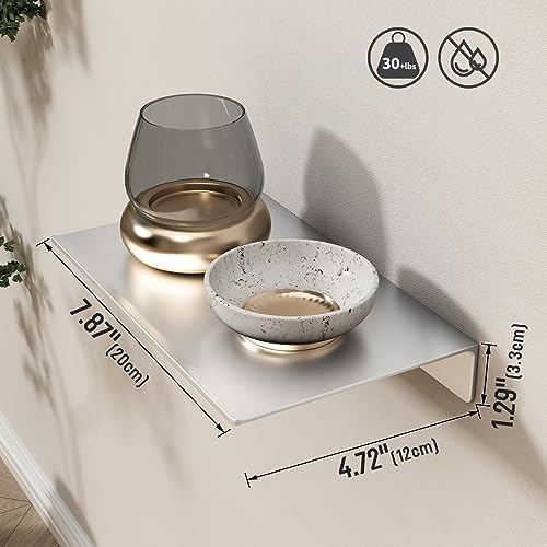Danpoo 8 inch Small Floating Shelf for Wall Organizer & Storage, Mini Display Shelf, Metal Wall Shelf for Bathroom, Living Room, Kitchen, Bedroom(Silver) - Image 3