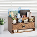 dreampossible Brown Wood Desk Organizer and Accessories with Drawer, Bill Mail Organizer and File Mail Holder for Office Supplies, Desk Accessories & Workspace Organizers - Image 6