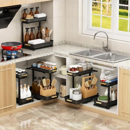 ARSTPEOE Under Sink Organizer - 2 Packs Multi-Purpose Pull-Out Storage Organizers, Slide out Pull out Cabinet Organizer Shelf, Storage for Kitchen Bathroom - Image 6