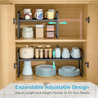 Set of 2 Expandable Cabinet Shelf Organizer, Stackable Kitchen Countertop Shelves Spice Racks, Small Metal Storage Shelf For Cupboard Counter Tabletop, 30 LBS Heavy Duty, Adjustable, 13.8" to 21.6" - Image 4