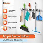 Homely Center Mop and Broom Holder Wall Mount – Heavy-Duty Closet Organizer for Garage, Kitchen, Laundry Organization – Tool Hanger with 3 racks and 4 hooks - Image 3