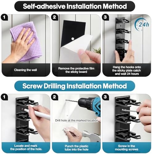 Hat Organizer for Baseball Caps, 2 Pack Hat Rack for Wall Closet Door Hold up to 16 Hats,Hat Holder with Adhesive and 8 Screws, Hat Hanger Cap Holder Hat Hangers for Wall Closet Door Bedroom(A-Black) - Image 6