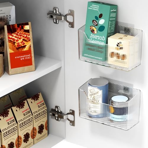 2 Pack Cabinet Door Organizer, Inside Cabinet Door Storage, Shower Caddy Stackable Clear Plastic Makeup Organizer Adhesive Hanging Bin for Kitchen Cabinets, Bathroom, Pantry, Office - Image 6