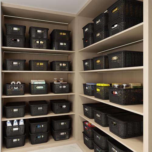 ORGIDOL Plastic Storage Basket with Lids 10 Pack Stackable Black Storage Bins Containers with Lid, Decorative Storage Boxes for Organizing Shelves, Drawers, Playroom, Classroom, Office, Closet - Image 2