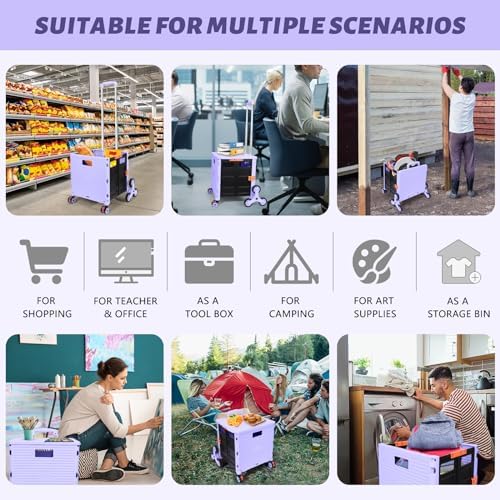 FELICON SELORSS Folding Utility Climber Cart Portable Rolling Crate-Purple - Image 5