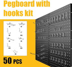 Spampur Peg Board, 4 Pack Metal Pegboard Panels with 50 Hooks, Black Pegboards Wall Organizer, Heavy Duty Peg Board for Walls Home, Garage Tool Storage, Office Organization, Craft Room, Kitchen - Image 5
