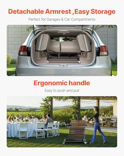 VEVOR Folding Chair Rack, 300 LBS Capacity, L-Shape Vertical Placement Chair Cart for 25 Chairs, Heavy-Duty Metal Chair Storage Dolly with Rubber Wheels, Multi-Function Chair Holder, Matte Black - Image 5