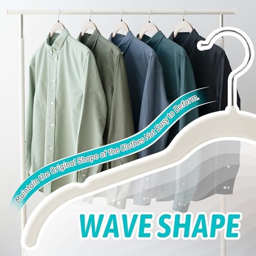 Sishynio Velvet Hangers 30 Pack, Non-Slip Slim Felt Clothes Hangers Beige | Space-Saving Closet Organization; Flocked Surface; 360° Swivel Hooks; For Shirts, Coats, Dresses, Blouses - Image 5