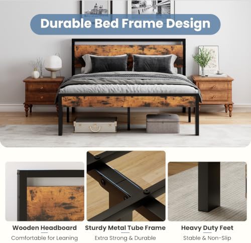 Sweetcrispy King 14 Inch Platform Bed Frame with Headboard & Storage, Rust - Image 4
