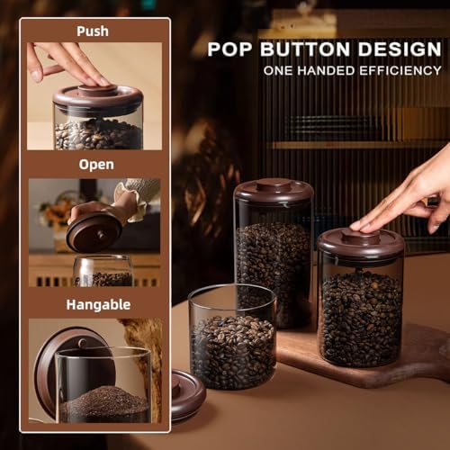 Ankou Glass Coffee Canister 900ml x 2 Jar, Airtight Food Storage Container with Pop Lid, Kitchen High Borosilicate Glass Contianers For Tea Coffee Bean Sugar - Image 2