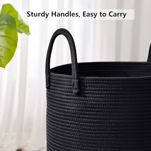 80L Large Black Laundry Basket Tall Woven Hamper for Clothes - Image 5