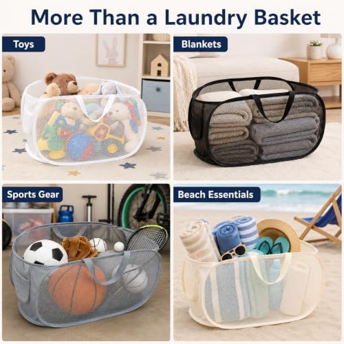 5 Pack Collapsible Pop Up Mesh Laundry Baskets with Handles - Image 7
