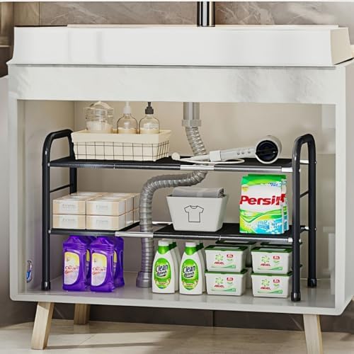 Expandable Under Sink Organizer with 10 Removable Panels, Adjustable Storage 2-Tier Shelf for Kitchen, Bathroom, Pantry,Multi-Purpose Expandable Cabinet Shelf Rack (19-35.5 Inch) (brown, Large) - Image 5
