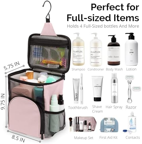 TERRA HOME College Dorm Room Essentials for Girls - Original Shower Caddy Dorm - Portable, Durable, Roomy, Foldable Water Resistant Shower Bag in Light Pink with Metal Hook for Hanging (Blush Pink) - Image 4