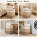 Laundry Hamper, Cotton Rope Laundry Basket with Leather Handles, 25.1-Gallon/95 L Large Clothes Hampers for Laundry, Woven Laundry Baskets for Blankets, Clothing, Bedroom, Living Room, Nursery - Image 5