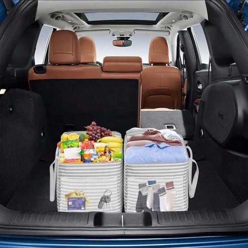 LHZK Standing Extra Large Utility Tote Bag with Metal Wire Frame and the Sides Rinforced, Extra Large Tote Bag with Handle, Reusable Grocery Bags Foldable, Beach Bag, Car Tote (Gray) - Image 3