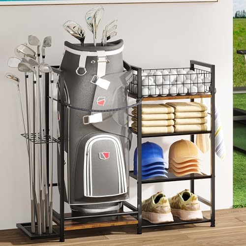 Jsskeeim Golf Bag Organizer for Golf Accessories for Men, Golf Bag Stand with Extra Storage Rack for Clubs, Golf Bag Holder for Golf Storage Fits 1 Bag, Garage, Home or Club Use, Golf Gifts for Dad by Unknown