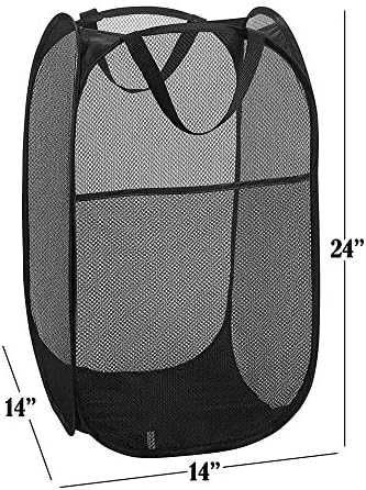 BATTOO Deluxe Strong Mesh Pop up Laundry Hamper Basket with Side Pocket Foldable Hamper for Laundry Room, Bathroom, Kids Room, College Dorm or Travel Black + Black - Image 2