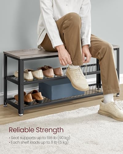 VASAGLE 3-Tier Shoe Rack, Storage Bench with Metal Mesh Shelves and Seat - Image 4
