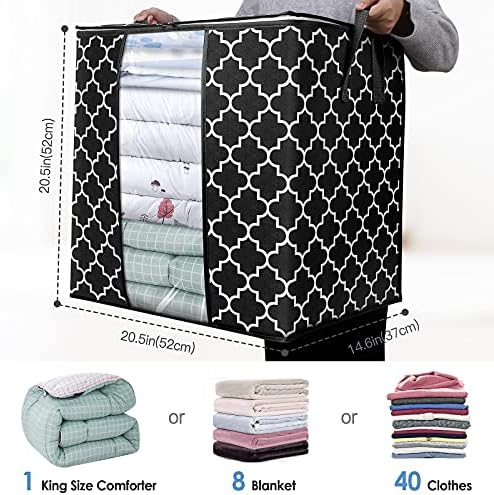 Storage Bags 2 Pack 100L Clothes Organization and Storage Containers | Large Blanket for Comforters,Bedding, Foldable Organizer with Reinforced Handle, Clear Window, Sturdy Zippers, Black - Image 2