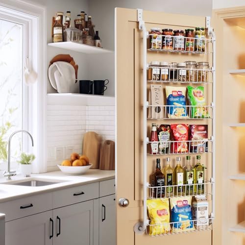 Delamu Over the Door Pantry Organizer, 6-Tier Pantry Organizers and Storage, Metal Cabinet Door Organizer, Hanging Spice Rack Shelves for Home & Kitchen, D5 x W18 x H50 inch, White - Image 6