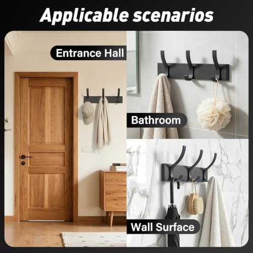 Grey 3-Hook Wall Coat Rack – Modern Metal Hanging Track, No-Drill Adhesive Mount, Space-Saving Entryway Organizer for Jackets, Hats & Bags, Perfect for Bathroom, Bedroom, Hallway (2-Pack) - Image 5