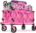 Wagons Carts Foldable,Collapsible Wagon with Wheels,450LBS Heavy Duty Beach Wagon Cart,Lightweight Portable Folding Utility Wagon Cart with Cup Holders for Camping, Garden, Sports, Grocery pcs (Pink) by Unknown