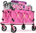 Wagons Carts Foldable,Collapsible Wagon with Wheels,450LBS Heavy Duty Beach Wagon Cart,Lightweight Portable Folding Utility Wagon Cart with Cup Holders for Camping, Garden, Sports, Grocery pcs (Pink) by Unknown