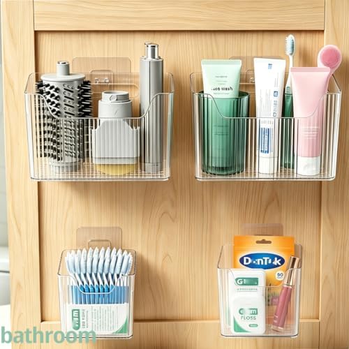 RR RAXMIN 6 Pack Cabinet Door Organizer ,Clear Storage Caddy, Adhesive Wall Mounted Organizer Bins, ,Stackable Basket for Kitchen Cabinets, Bathroom, Pantry, Office, and Tabletop Organization - Image 4