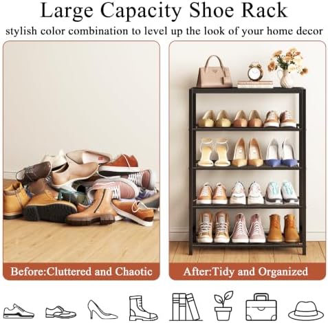 Yusong Shoe Rack Organizer, 5 Tier Industrial Shoe Storage Shelf for Closet Entryway, Narrow Sturdy Metal Shoe Shelves, Black - Image 5