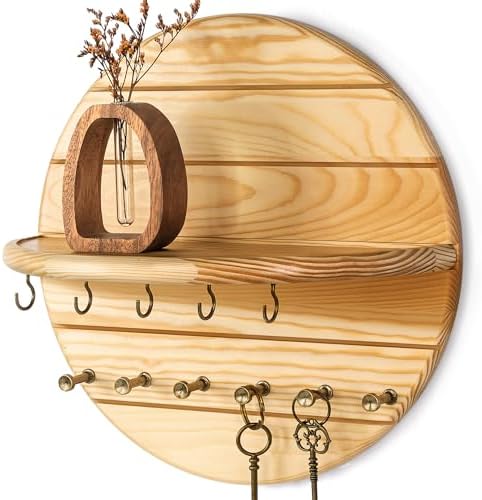 Rebee Vision Key Holder Wall Mount for Farmhouse Wall Decor, Natural Wood by REBEEVISION