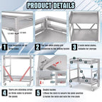 2 Shelf Rolling Cart with Wheels, 660lbs Capacity Collapsible Steel Rolling Utility Cart, Heavy-Duty Foldable Workbench, Metal Rolling Storage Cart with Handle for Groceries, Warehouse (36" Lx26 W) - Image 4